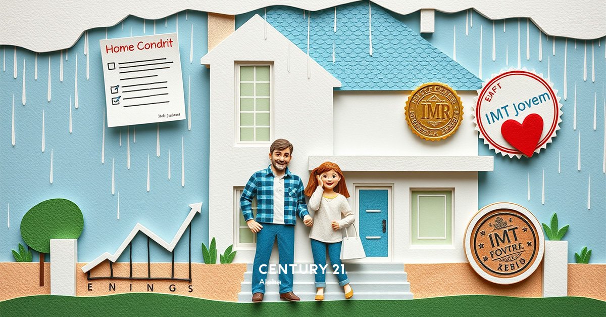 Ilustração de casal em frente à casa